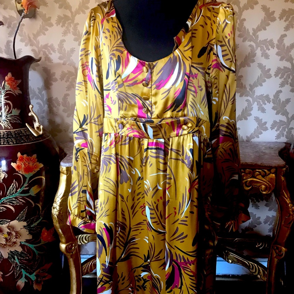 100% Silk empire waist dress, long Sleeve, Multi Colors